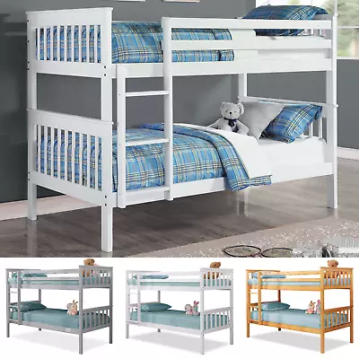 £249.99 • Buy Double Bunk Beds 3ft Single Pine Wood Bed Frame For Kids Children With Mattress