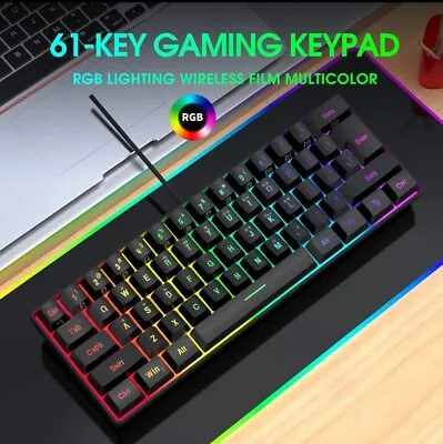 60% 61 Keys RGB Backlit Gaming Keyboard Ergonomic Black Wired Keyboard • $29.99