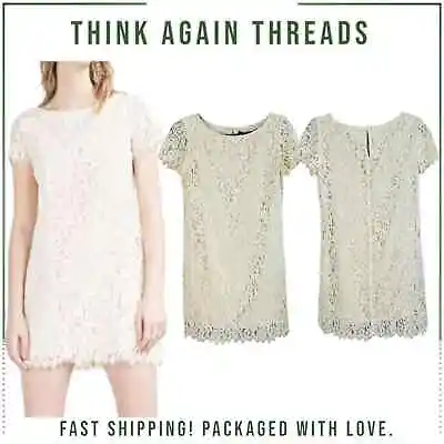 Zara Woman Boho Ivory Floral Lace Overlay Sheath Mini Dress Size Medium • $22.99