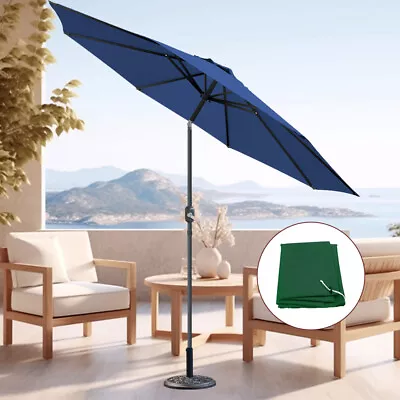 2.7M Garden Parasol Umbrella Patio Sun Shade Crank Tilt Canopy With Base Cover • £68.95