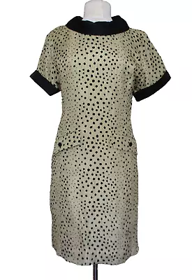 Vintage Valentino Miss V Dress Size 4 Women Tan Silk Black Polka Dots Short Slv • $125