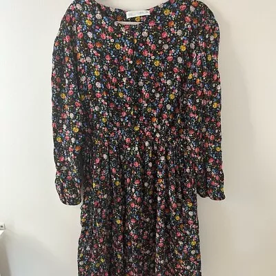 $18 • Buy Zara Girls Floral Dress Button Down Bow Ties Pockets Size 13-14