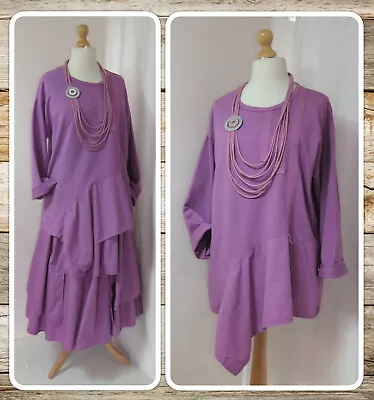 BNWT QUIRKY LAGENLOOK VIOLET COTTON TUNIC TOP By ID CLOTHING OSFA PLUS • £26.99