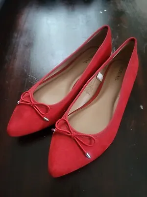 Women's 6 1/2 Merona Ballet Flats Gently Pointed Silver Tip Bow RED Suede Shoes • $20