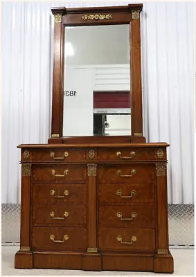 Maitland & Smith Regency Banded Flame Mahogany 10 Drawer Dresser W/ Mirror • $2225