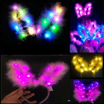 Lady Light-Up Bunny Rabbit Ears Headband Glowing LED Hair Band Feather Flashing • £2.39