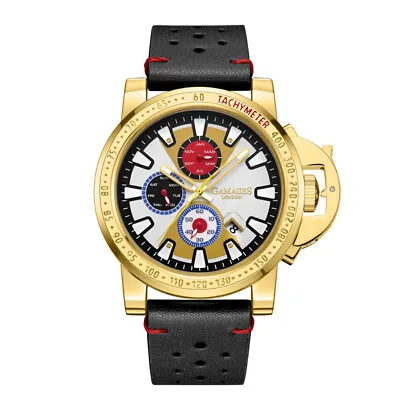 Mens Automatic Watch Gold Aeroglider Black Leather Strap Watch GAMAGES • £59.99