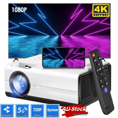 4K 1080P Support 5G WiFi Bluetooth Android Projector Outdoor Home Cinema HDMI AV • $118.69