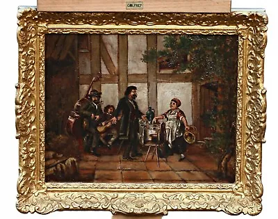 Musicians - An Interesting Genre Scene From The 19th Century Oil Canvas Painitng • $424.74