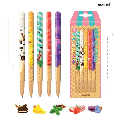 Monami 153 Ball Point Pen ICE CREAM Edition 0.5mm 5 Colors Set / Korean Made  • $7.90