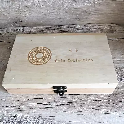 Wooden Coin Collection Storage Box HF Coin Collection With 27 Coin Holders21cm • £9.50