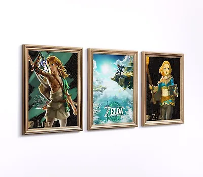 Zelda Poster SET Of 3 Wall Art Gaming Art Gamer Prints Gift Games Room Link • £57.95