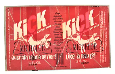 Vintage Michelob / Kick Soft Drink Unrolled Flat Beer Can Error Label Sheet Sign • $26.99