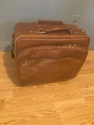 Tan Leather Rolling Case • Laptop Briefcase Travel Carry On Office • $64.99