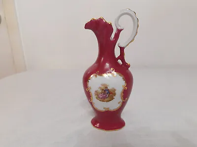 Vintage Limoges Vase Jug Red Ceramic Vase Fragonard Courting Couple • £17.95