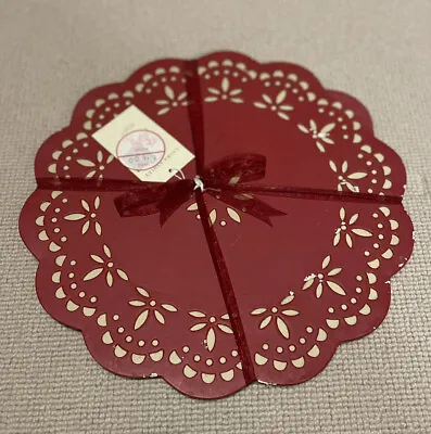 Laura Ashley Christmas Red Faux Leather Set Of 2 Placemats Lace Effect BNWT • £5