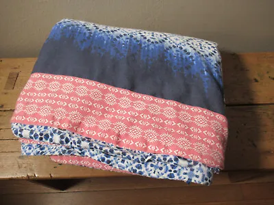 ECHO Reversible Shibori Blue Queen Cotton Duvet Cover 92  Wide Nice Condition • $64.99