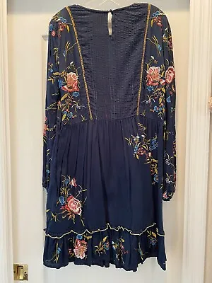Anthropologie Seen Worn Kept Jamilla Dress Embroidered Floral Navy - XSP • $20