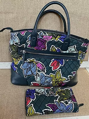 Vera Bradley Falling Flowers Day Off Satchel Purse And Matching Wallet • $38.95