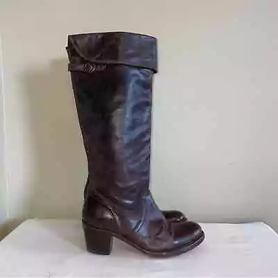 Frye Jane Cuff Tall Brown Genuine Leather Heeled Boots Size 10 • $58