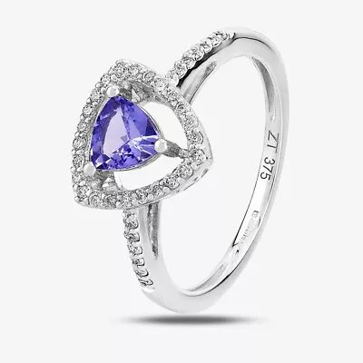 9ct White Gold Trillion-cut Tanzanite And Diamond Cluster Ring OJS0009R-T2A-9KW • £355