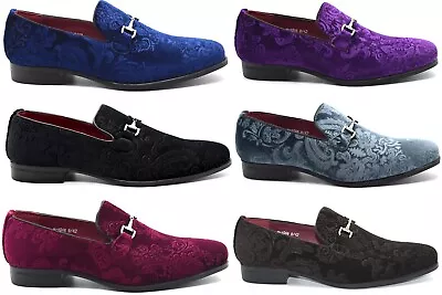 Mens Dress Velvet Slip On Loafers Embossed Wedding Party Buckle Suit Shoes Size • £21.99