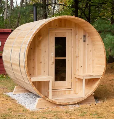 Outdoor Sauna Barrel Steam 5 Person Dry Wet SPA House Canadian Cedar W Porch 8ft • $5540