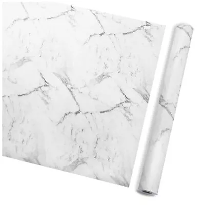 Sticky Back Plastic Vinyl 10m Wide Grey White Self Adhesive Marble Effect Wrap • £8.09