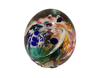 Vintage Murano Art Glass Tutti Frutti Multicolor Egg Shaped Paperweight • $20