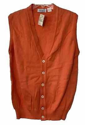 Duvet 80s Vest Grandpa Cardigan Sleeveless Button Up V Neck Cotton Orange VTG • $25