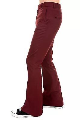 Mens 60s 70s Vintage Retro Presley Burgundy Bell Bottom Trousers • £29.99