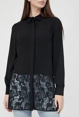 V By Very Women's Longline Lace Hem Button Shirt Top Black UK Size 18 RRP £39.99 • £24.99