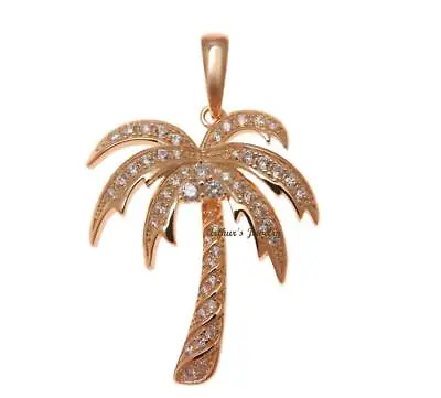 $32.39 • Buy Rose Gold Plated 925 Sterling Silver Hawaiian Palm Tree Pendant Cz 25.25mm