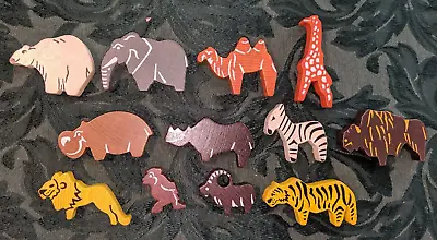 Vintage Playtime Discovery Toy Wooden Animal Lot =12 Lion Tiger Rhino Giraffe • $8.96