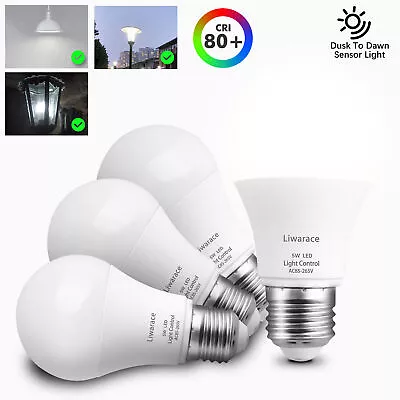 Max 4PacK A19 Dusk To Dawn E26 Light Bulbs 5W LED 6500K Outdoor Porch Light Bulb • $11.95