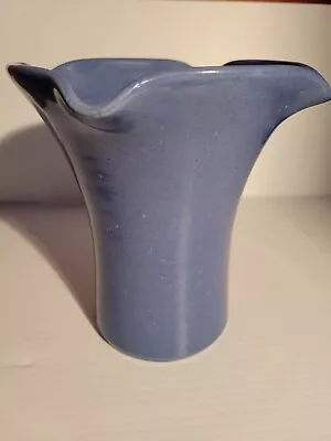 Vintage Matte Blue Vase 6.5  Ruffled Rim Art Pottery 1930s - Arts & Crafts • $59.95