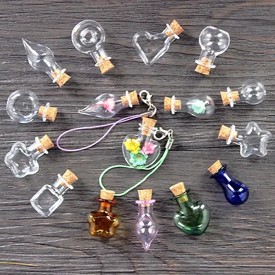 5PCS Mini Glass Bottles Cork Stopper Vials Pendant Wishing Potion Bottles Jars • £2.63