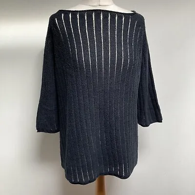 £40 • Buy Annette Gortz Jumper Top Size Medium Navy Blue Open Knit Stripe Cotton Blend
