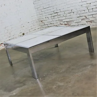 Modern Chrome And White Marble Coffee Cocktail Table Attributed To The Pace Coll • $25495