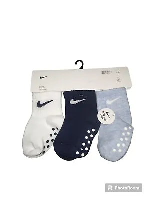 3 Pair Nike Baby Boy  Gripper Ankle Socks Black White 12-24 Months  • $12.99