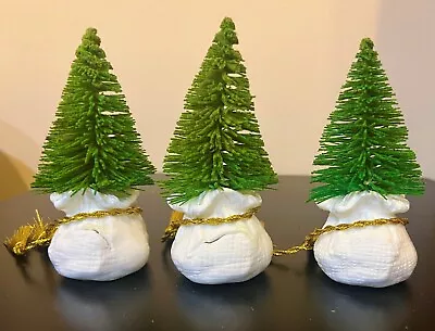 3 Vintage Dept 56 Place Card Holders Green Trees In Porcelain Sack 5  • $19.89