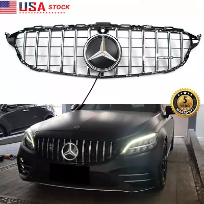 GT R Front Grille Grill W/LED Emblem For Mercedes Benz W205 C-Class 2019-2021 • $91.43