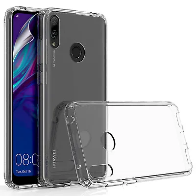 Huawei Y7 2019 / Y7 Pro / Y7 Prime Clear Gel Phone Case Cover & Screen Protector • £3.49