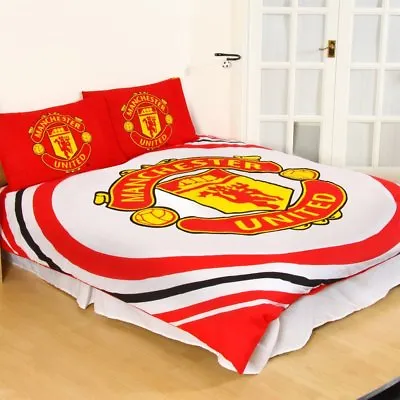 Manchester United Fc Pulse Double Duvet Cover And Pillowcase Set Red Bedding • £34.94
