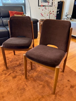 $150 • Buy Mid Century Original Cigar Leg Dining Chairs Chocolate Velvet Upholstery X 2