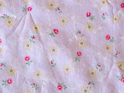 1 Yd Vtg Pink W Roses Flocked Eyelet Style Cotton Fabric Clothing Craft Quilt • $2.99