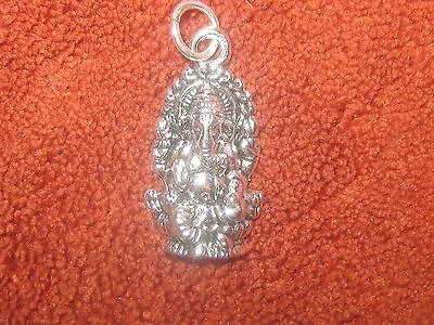 SMALL 23mm INDIA GANESH GANESHA GOD OM SILVER TONE PENDANT CHARM NECKLACE • $4.99
