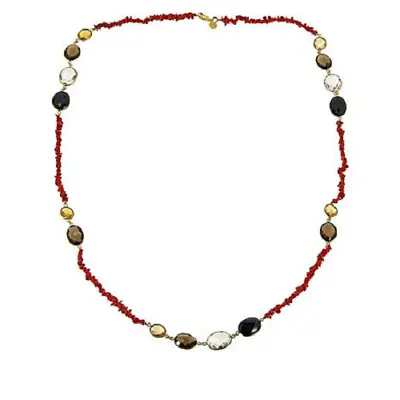 HSN Colleen Lopez Sterling Orange Coral And Multi Gemstone 36  Station Necklace • $359.98