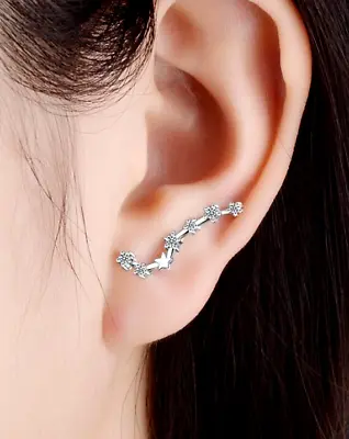 Ear Climber Crawler CONSTELLATION MOON STARS Earrings Sterling Silver .925 + Bag • $14.99