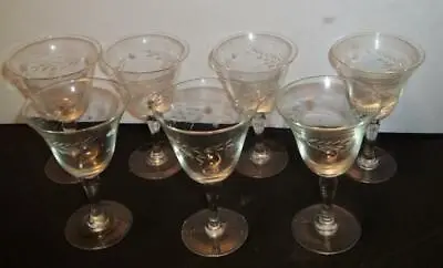 $25 • Buy Set Of 7 Crystal Frosted Wheat Etched  4 Oz  Sherry Flutes 4.25 H